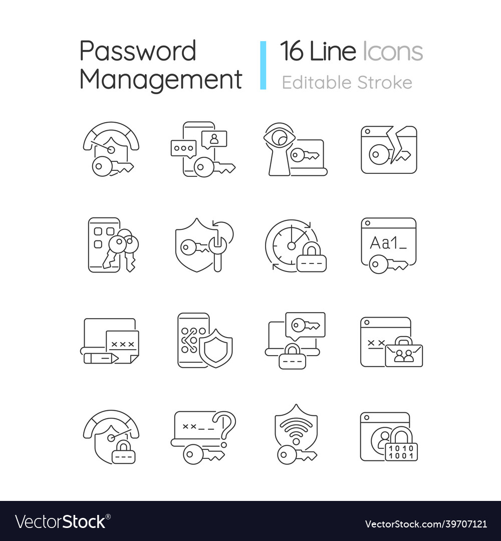 Password management linear icons set vector image Password management linear icons set
