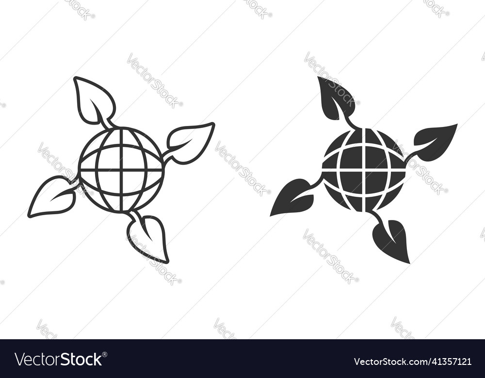 Planet and leaf icon in flat style world eco