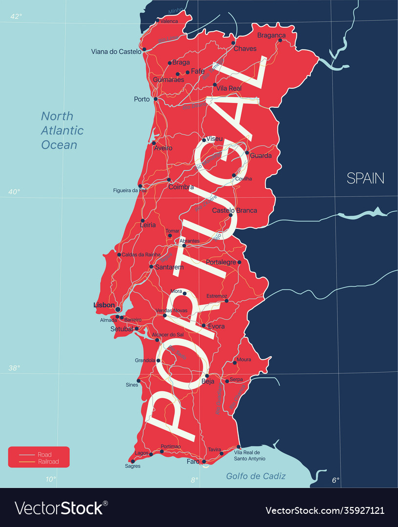 Premium Vector  Colorful portugal map with regions and main cities vector  illustration