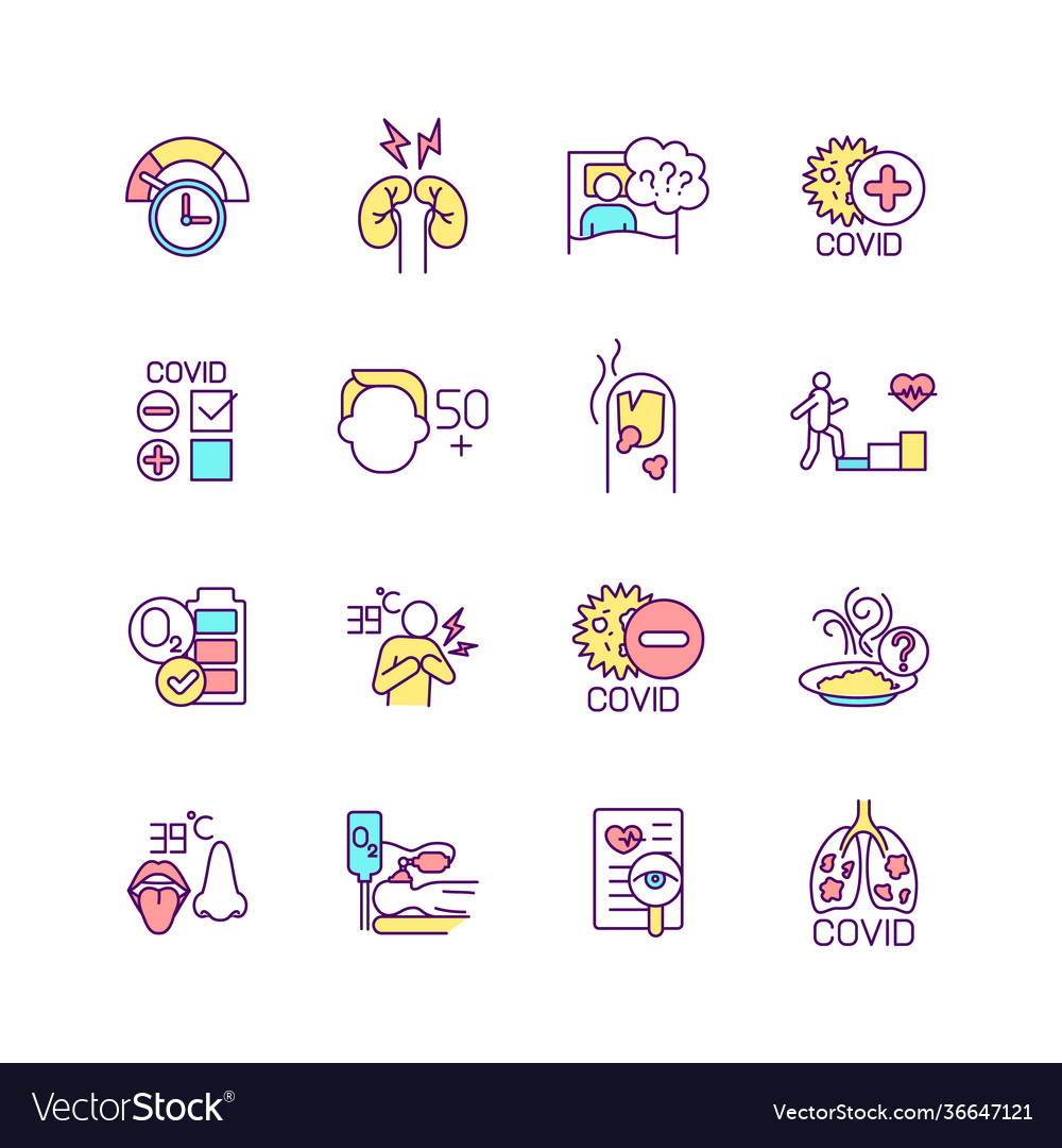 Post-covid syndrome rgb color icons set