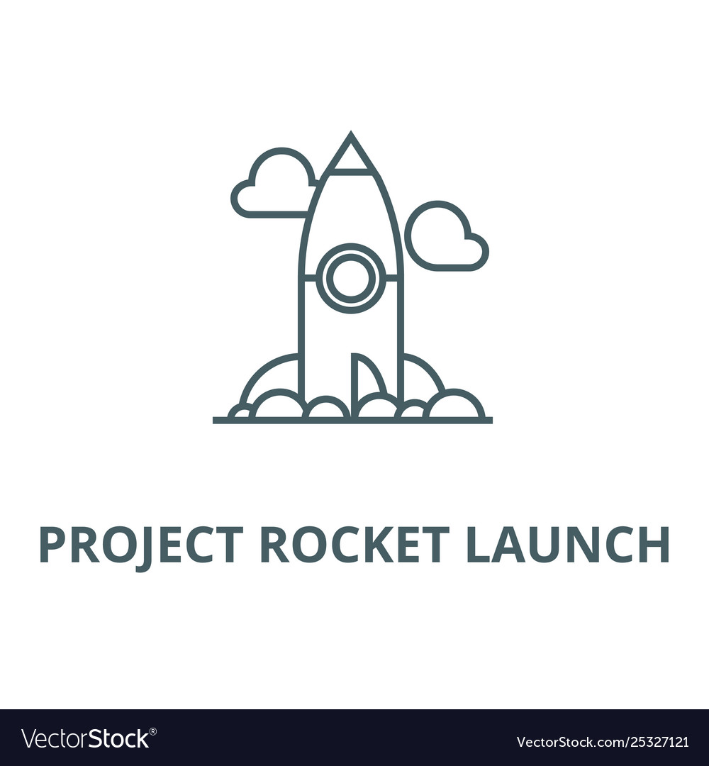 Project rocket launch line icon linear vector image Project rocket launch line icon linear