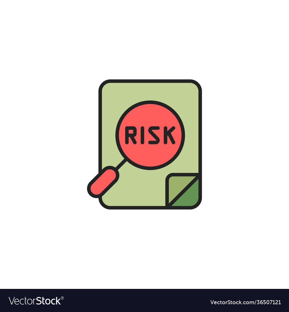 Risk word magnifying glass icon color line Vector Image