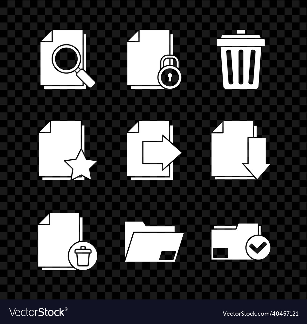 Set document with search and lock trash can vector image Set document with search and lock trash can