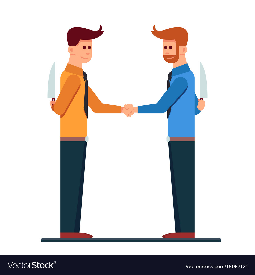 Two business mans handshaking with hide a knife in