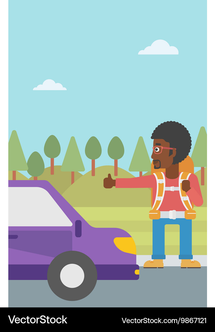 Young man hitchhiking Royalty Free Vector Image