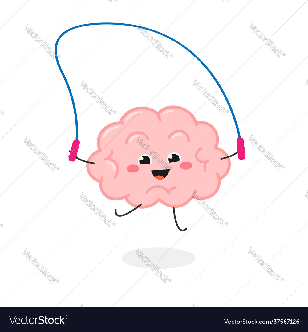 Cute cartoon brain character playing jumping rope Vector Image