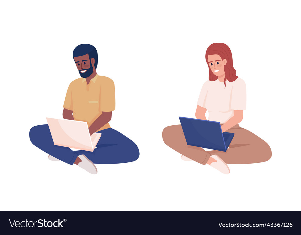 Developer occupation semi flat color character set vector image Developer occupation semi flat color character set