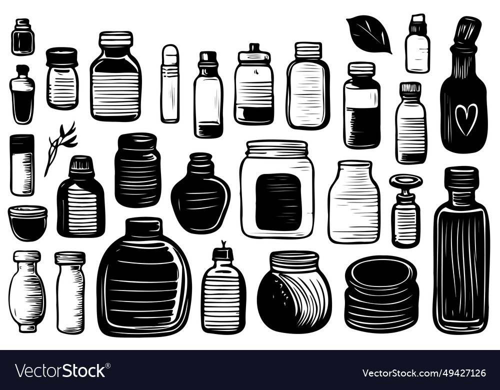Different types of bottles thin icon set Vector Image Different types of bottles thin icon set
