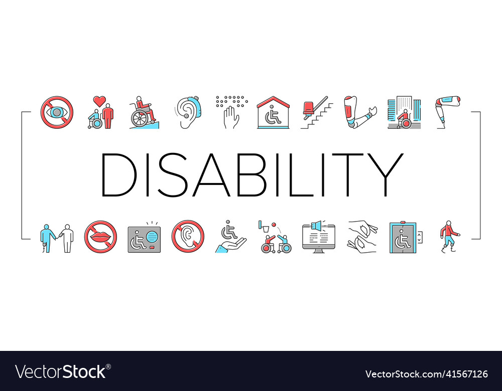 Disability technology collection icons set