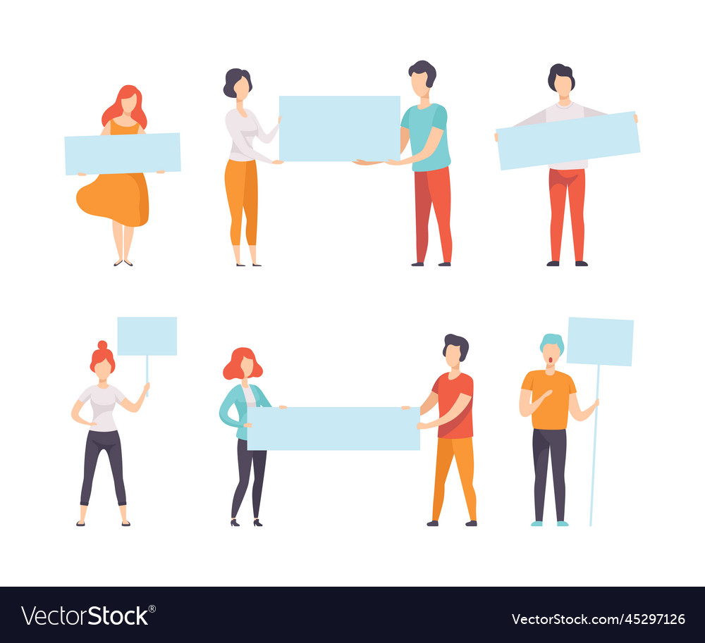 People characters holding blank placard Royalty Free Vector