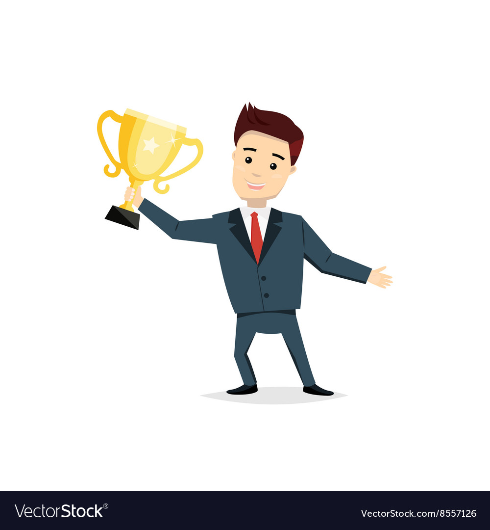 Satisfied smiling man holding in his hands cup Vector Image