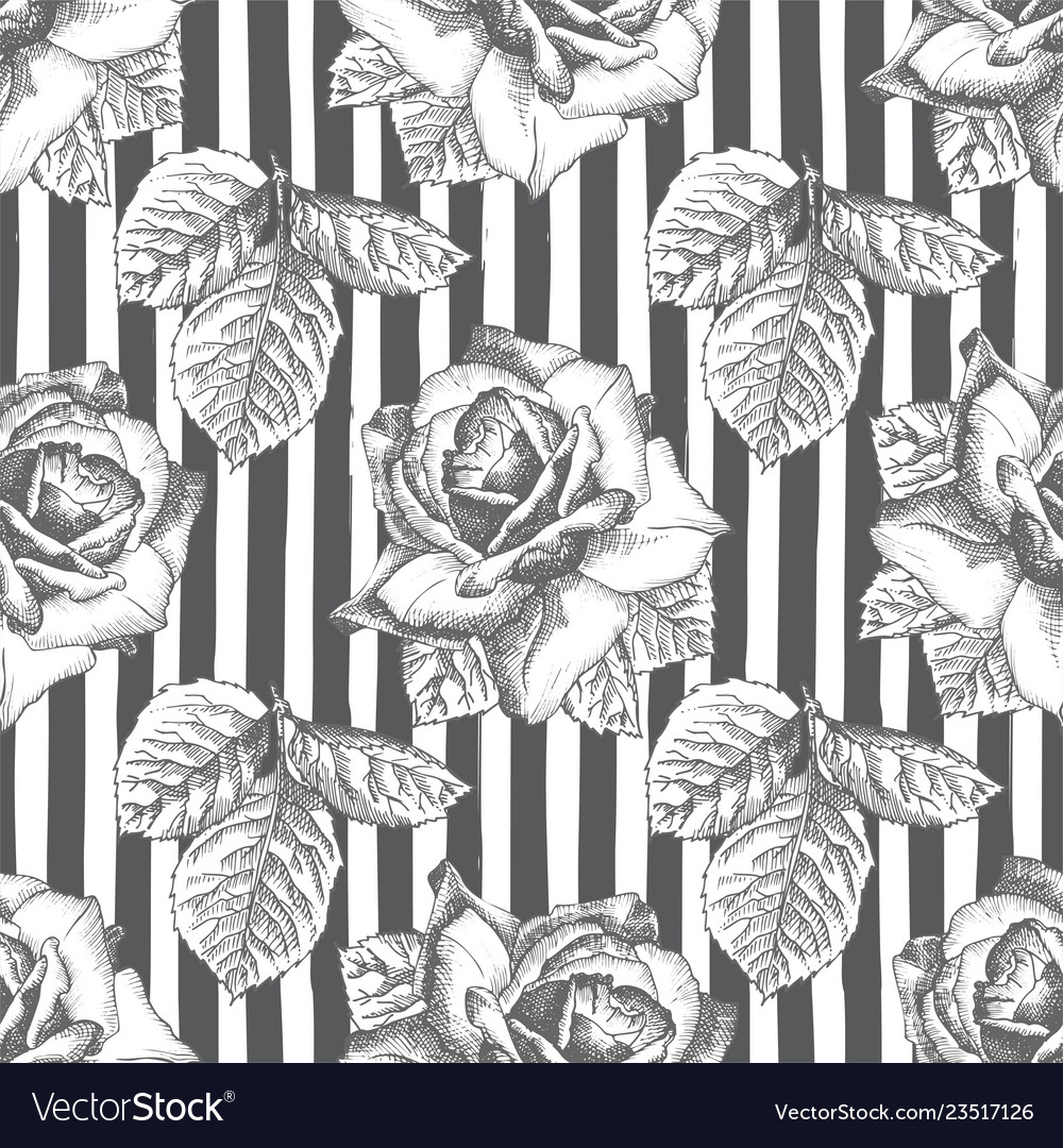 Seamless pattern hand drawn sketch roses detailed