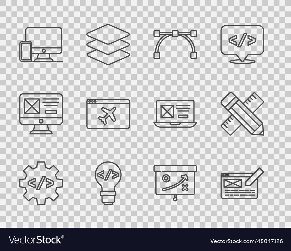 Set line front end development ui or ux design vector image Set line front end development ui or ux design