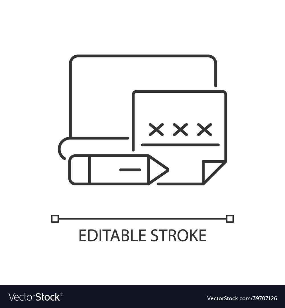 Using post it to remember password linear icon vector image Using post it to remember password linear icon