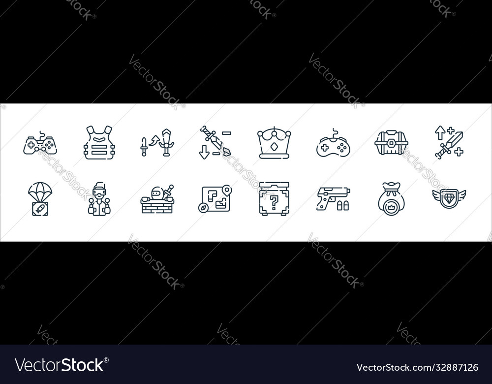 Videogame line icons linear set quality vector image Videogame line icons linear set quality