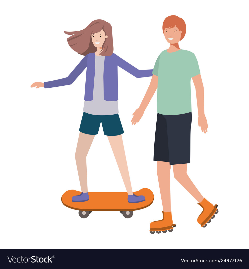 Young couple practicing sports avatar character