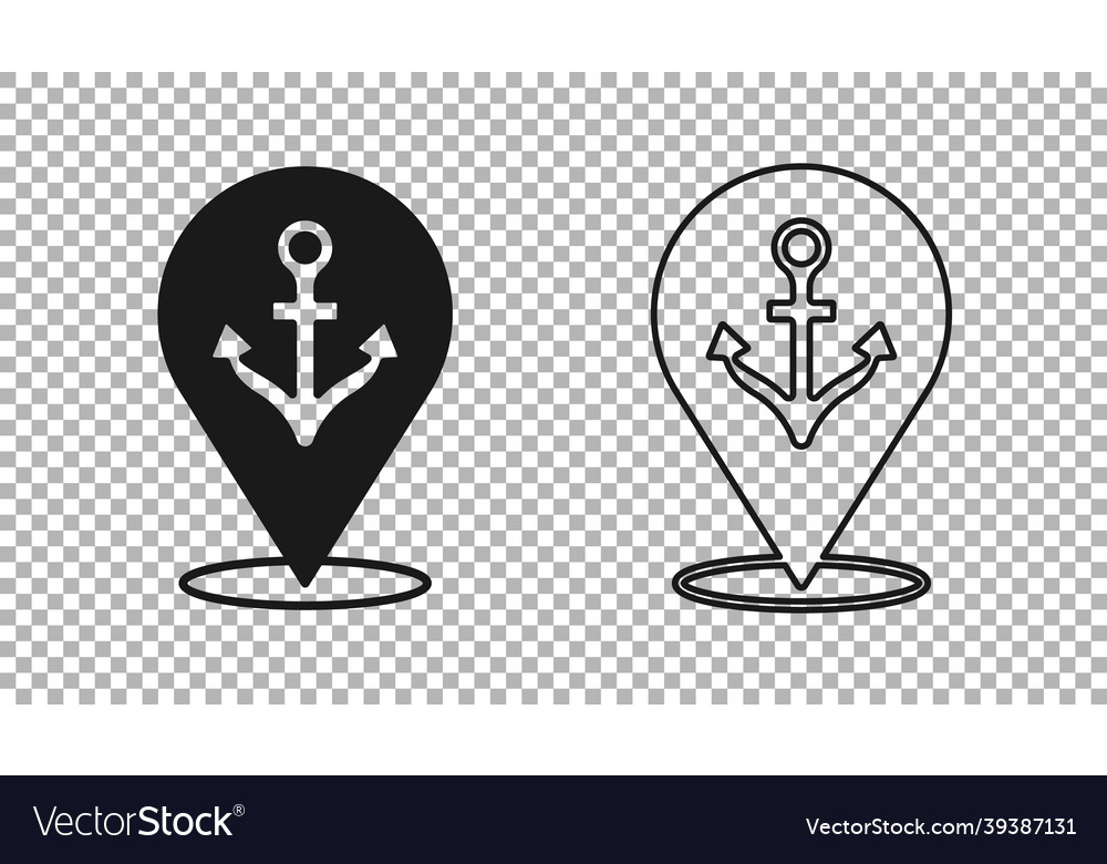 Black map pointer with anchor icon isolated vector image Black map pointer with anchor icon isolated