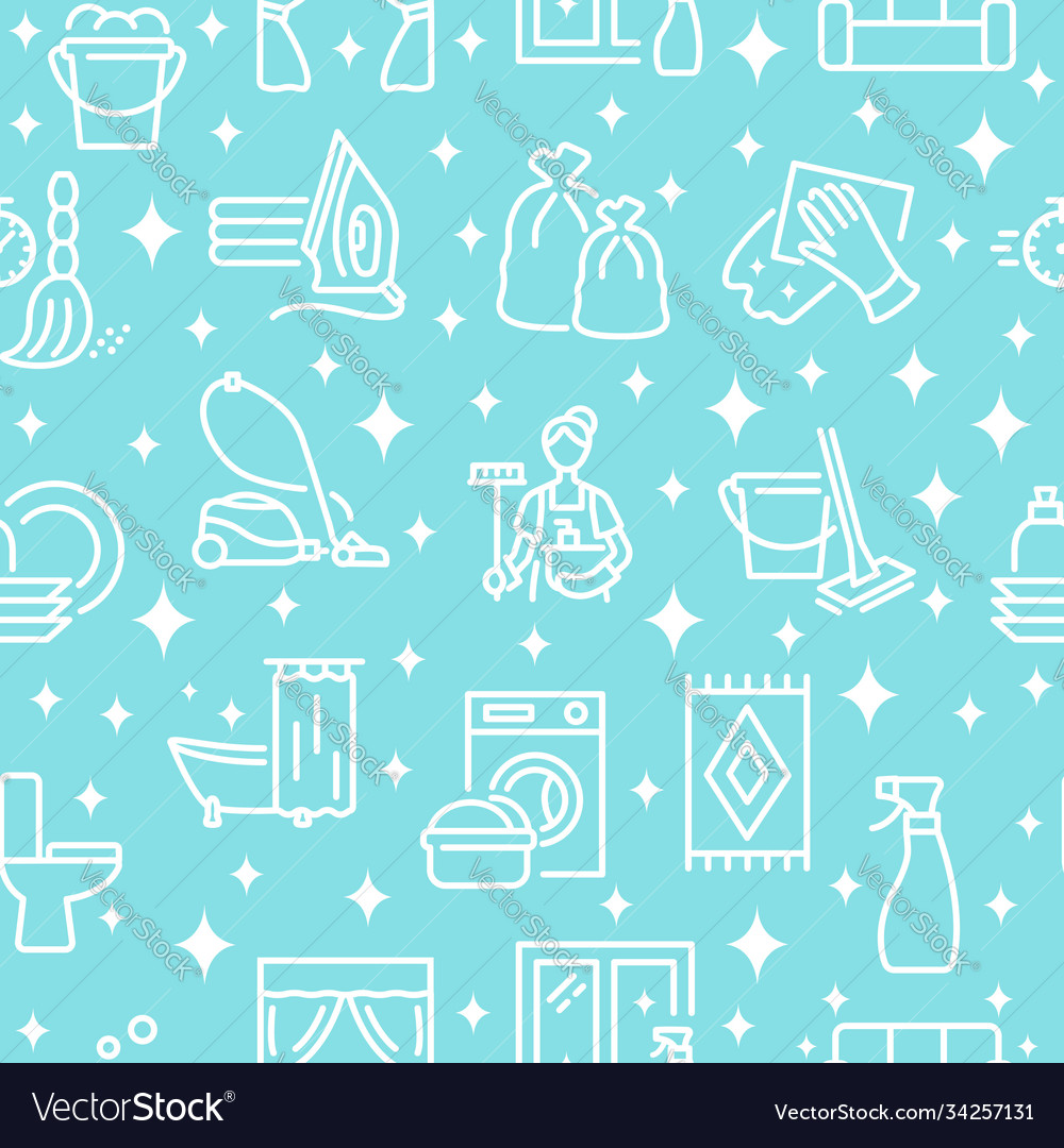 Cleaning service seamless pattern with flat line vector image Cleaning service seamless pattern with flat line