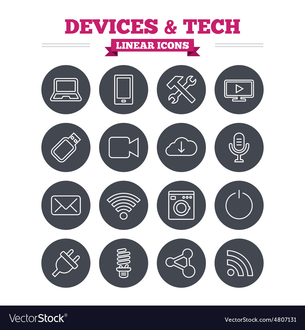 Geräte und Technologien lineare Icons setzen dünn