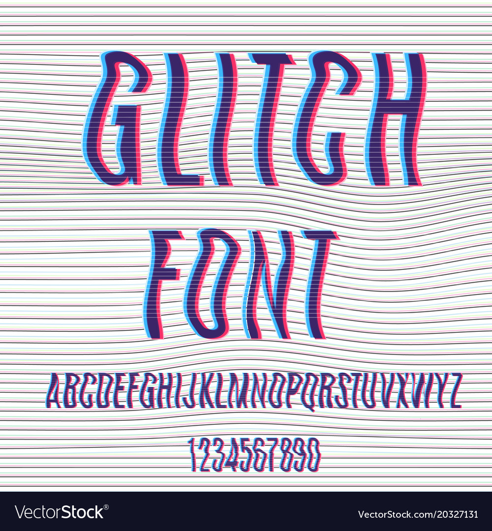 Glitch font with distortion stereoscopic effect