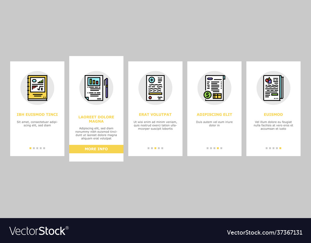 Reports documentation onboarding icons set vector image Reports documentation onboarding icons set