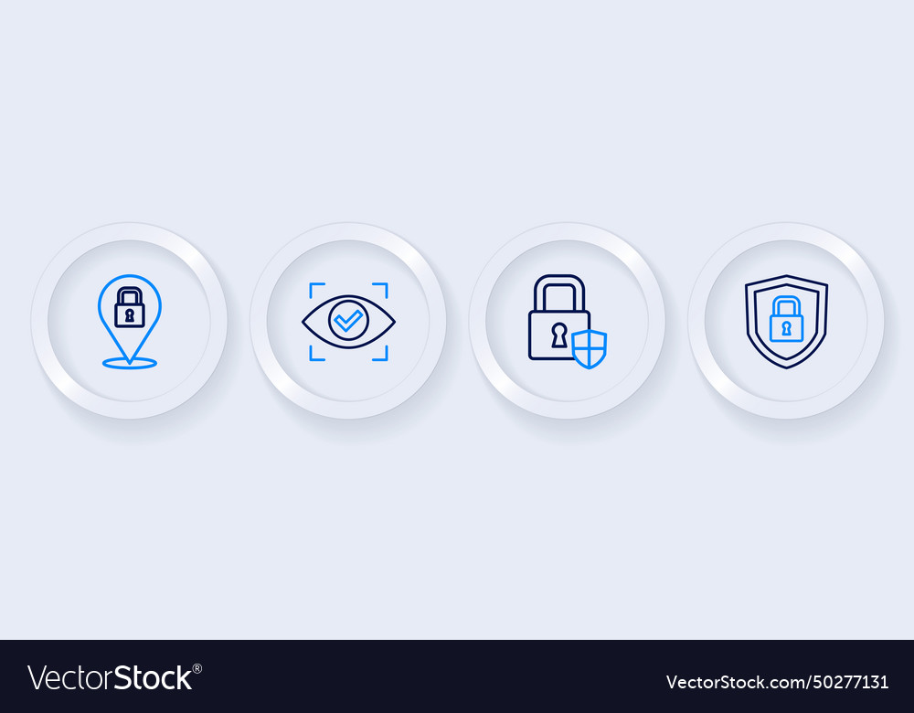 Set line shield security with lock eye scan vector image Set line shield security with lock eye scan