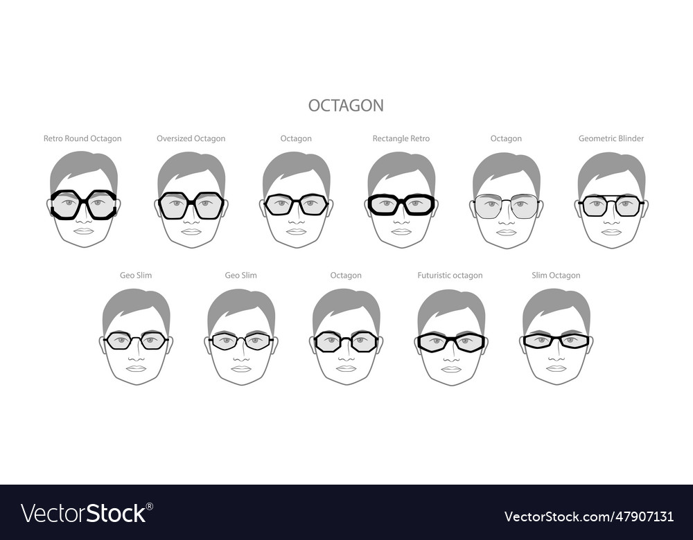 Set of octagon frame glasses on men face character