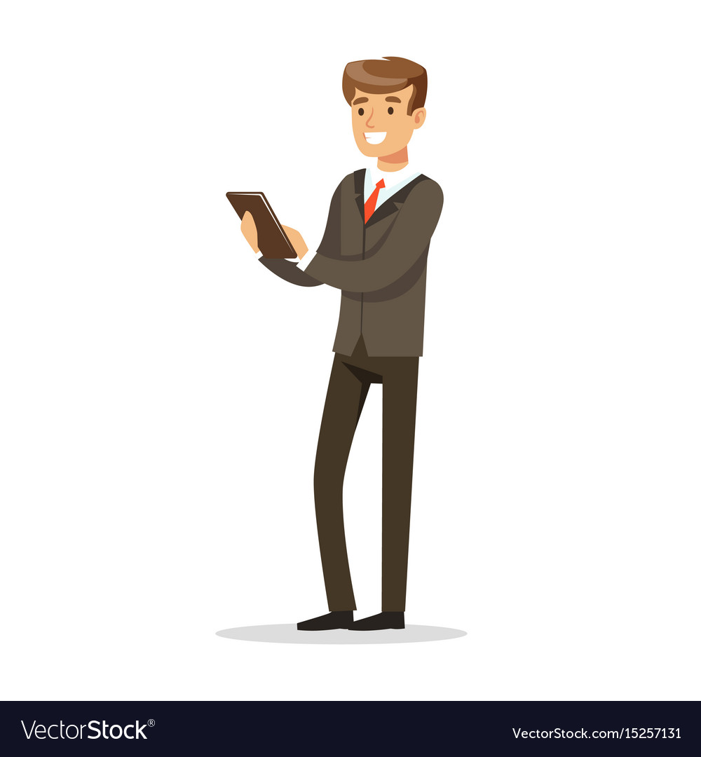 Successful businessman standing and holding a Vector Image