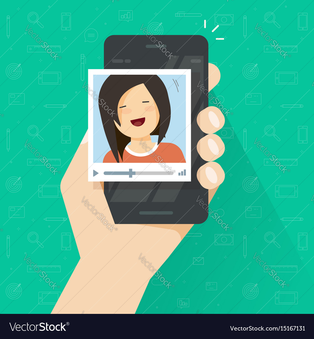 Video call on smartphone flat cartoon Royalty Free Vector Video call on smartphone flat cartoon Royalty Free Vector