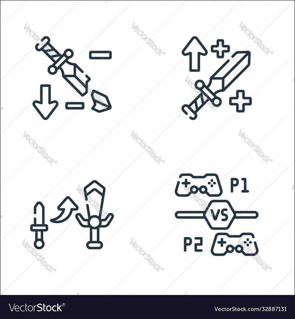Videogame line icons linear set quality