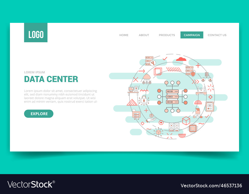 Data center concept with circle icon for website