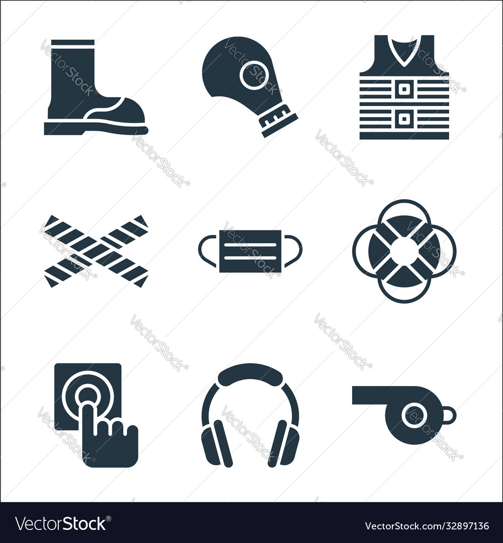Flat rescue and protective line icons linear set