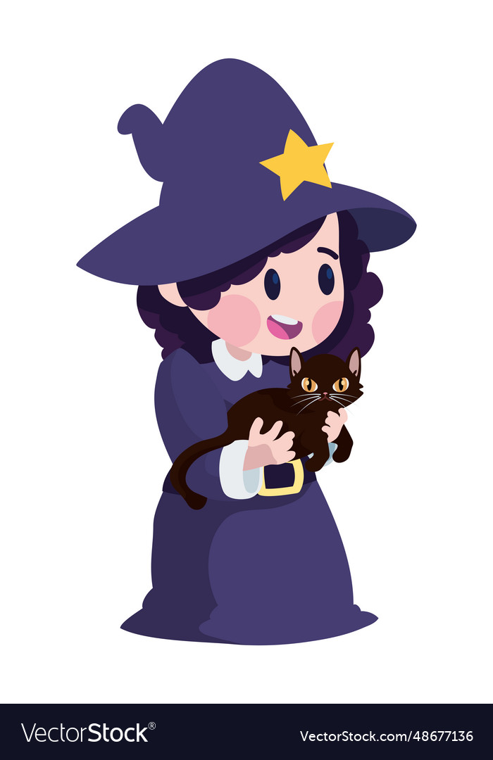 Halloween witch and black cat