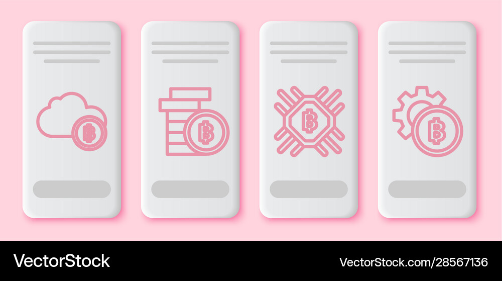Set line cryptocurrency cloud mining Royalty Free Vector