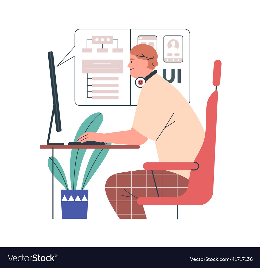Ux ui design online course person studying vector image Ux ui design online course person studying