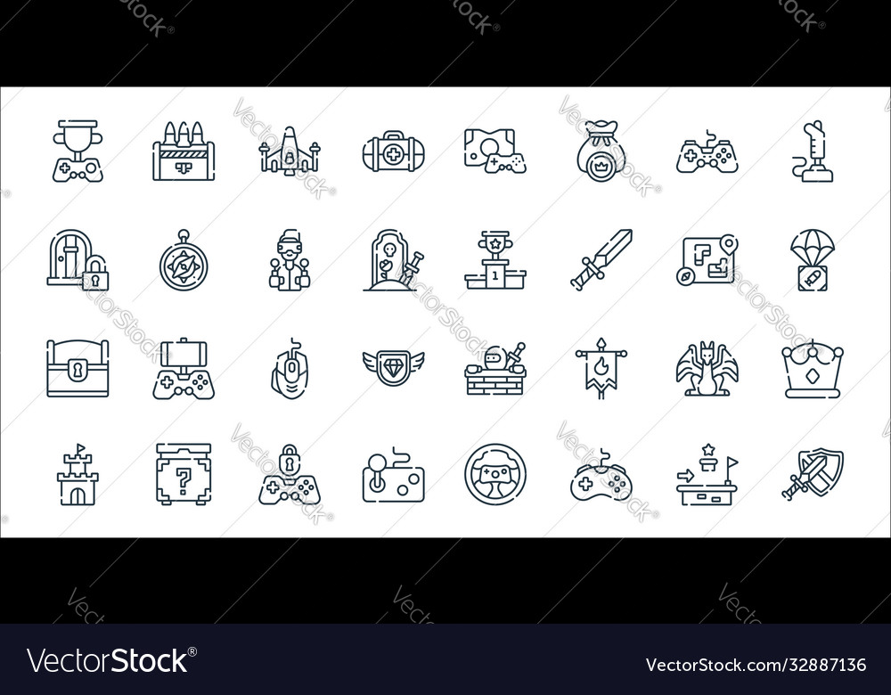 Videogame line icons linear set quality vector image Videogame line icons linear set quality