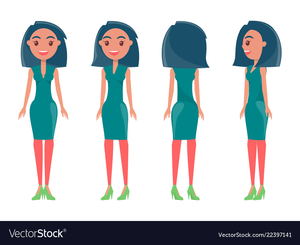 Brunette pretty women in stylish outfits all sides vector image Brunette pretty women in stylish outfits all sides