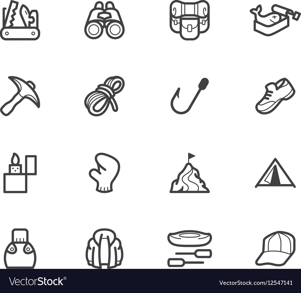 Camping element black icon set Royalty Free Vector Image