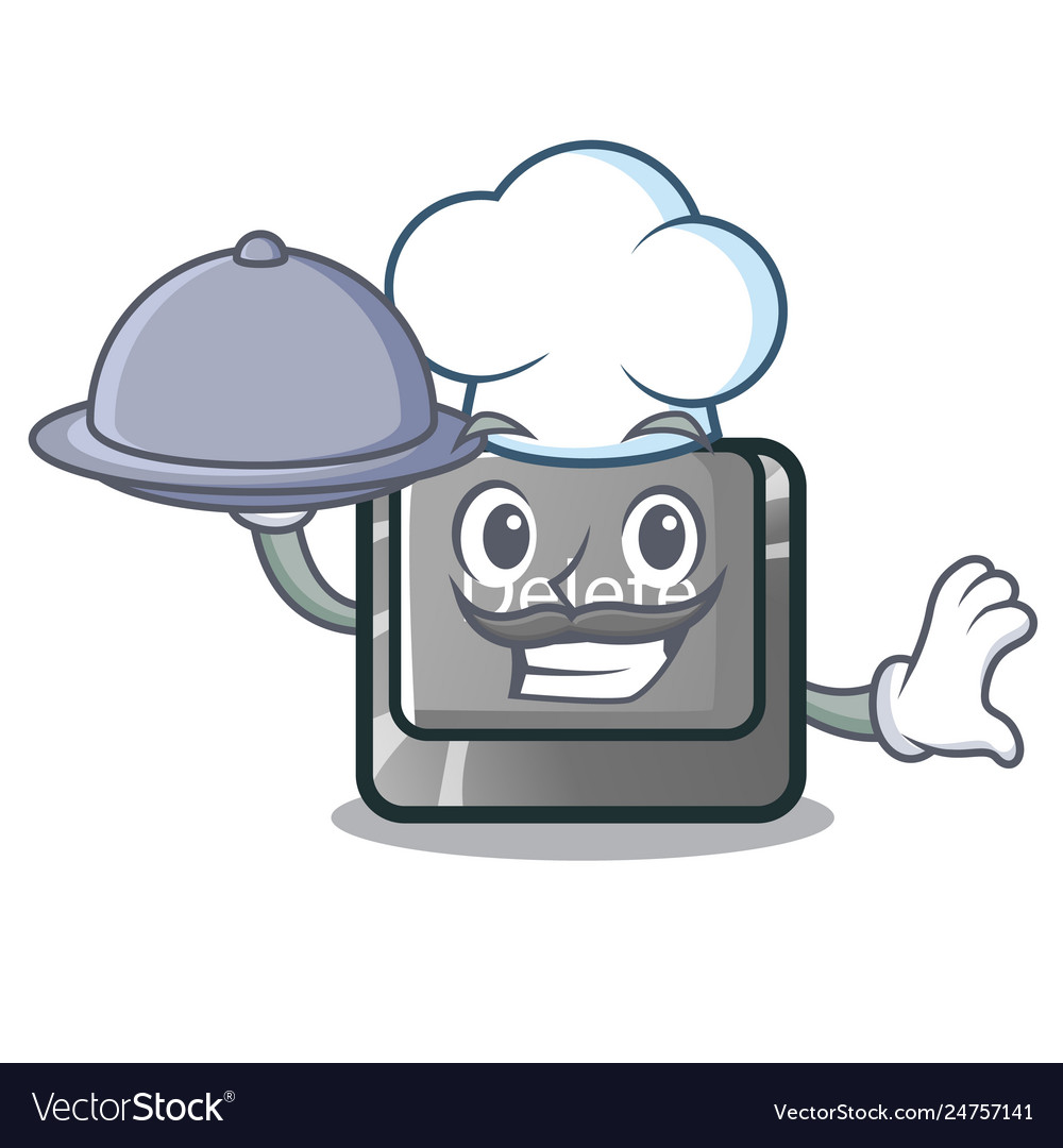 Chef with food delete button in shape mascot