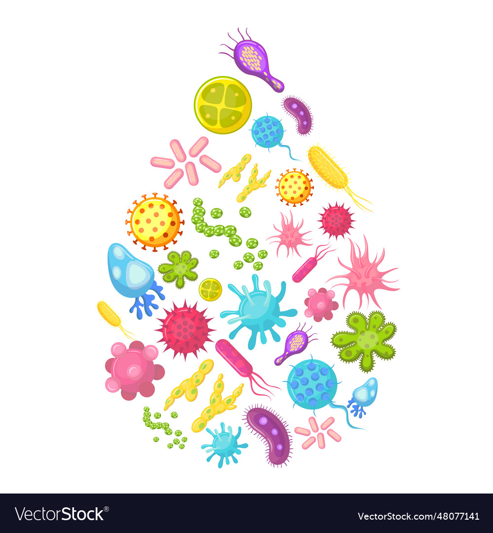 Microbes and viruses in water drop contaminated Vector Image