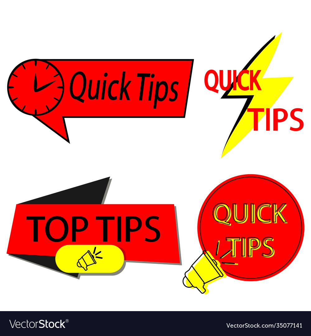 Quick tips icons with clock lightning and speech vector image Quick tips icons with clock lightning and speech