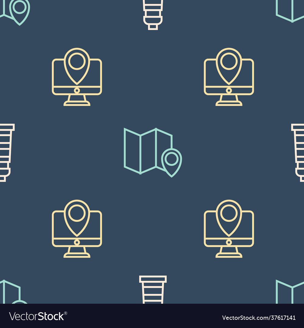 Set line lighthouse monitor with location marker Vector Image Set line lighthouse monitor with location marker