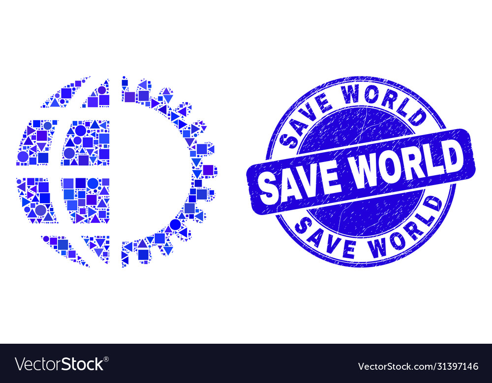 Blue grunge save world seal and global service