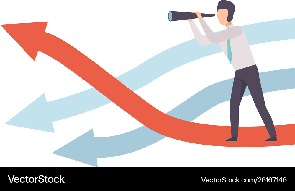 Businessman with telescope standing on growth Vector Image