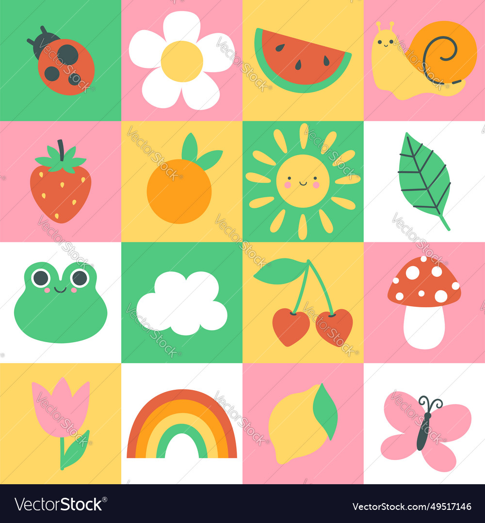 Checkered seamless pattern with summer items Vector Image