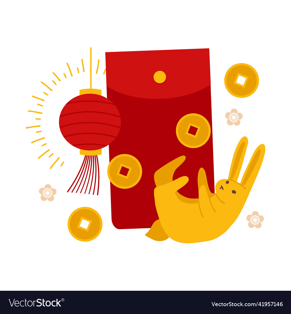 Cny greeting card with rabbit playing money