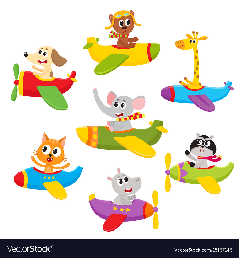 Cute little baby animal pet characters flying on Vector Image