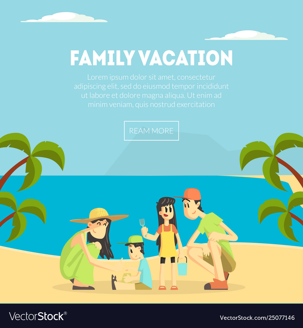 Family vacation banner template happy parents