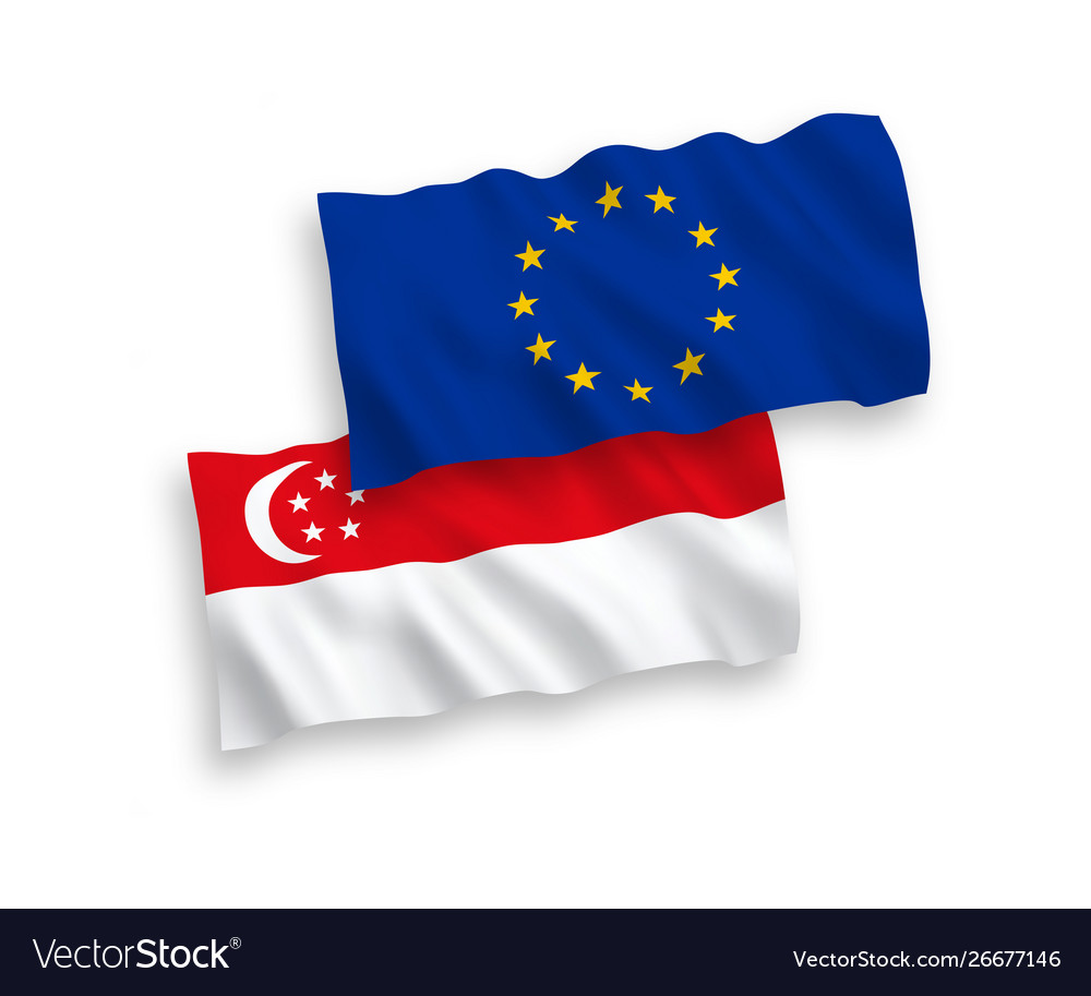 Flags european union and singapore on a white