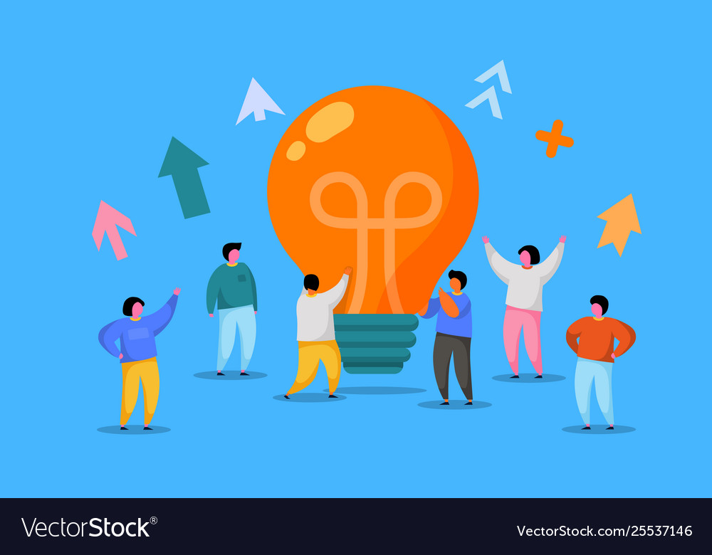 Flat people with big light bulb idea innovation